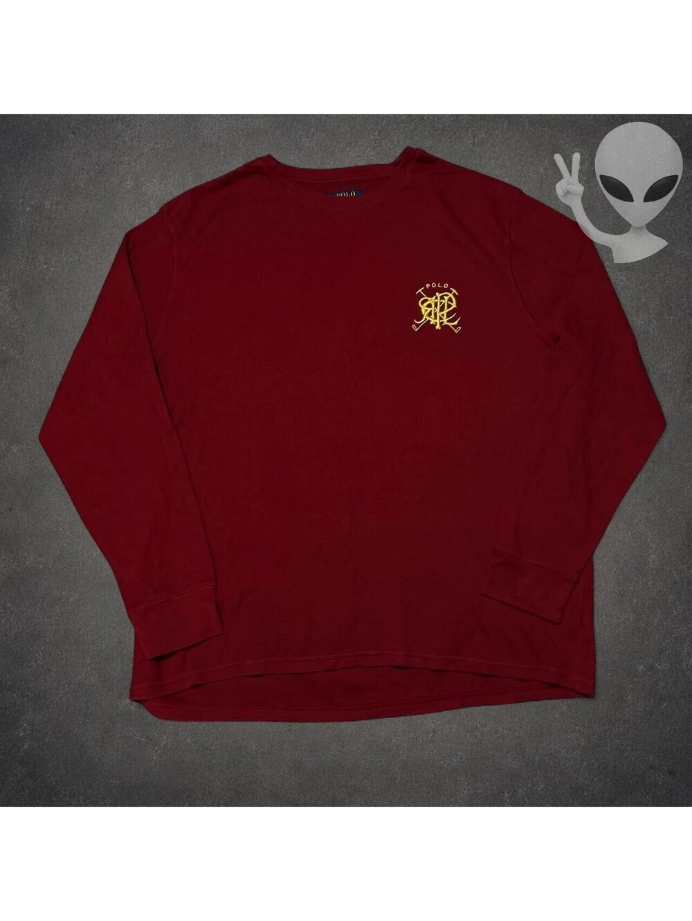 Polo Ralph Lauren Burgundy Heraldic Crest Waffle Knit Thermal Sleep Shirt 2XL